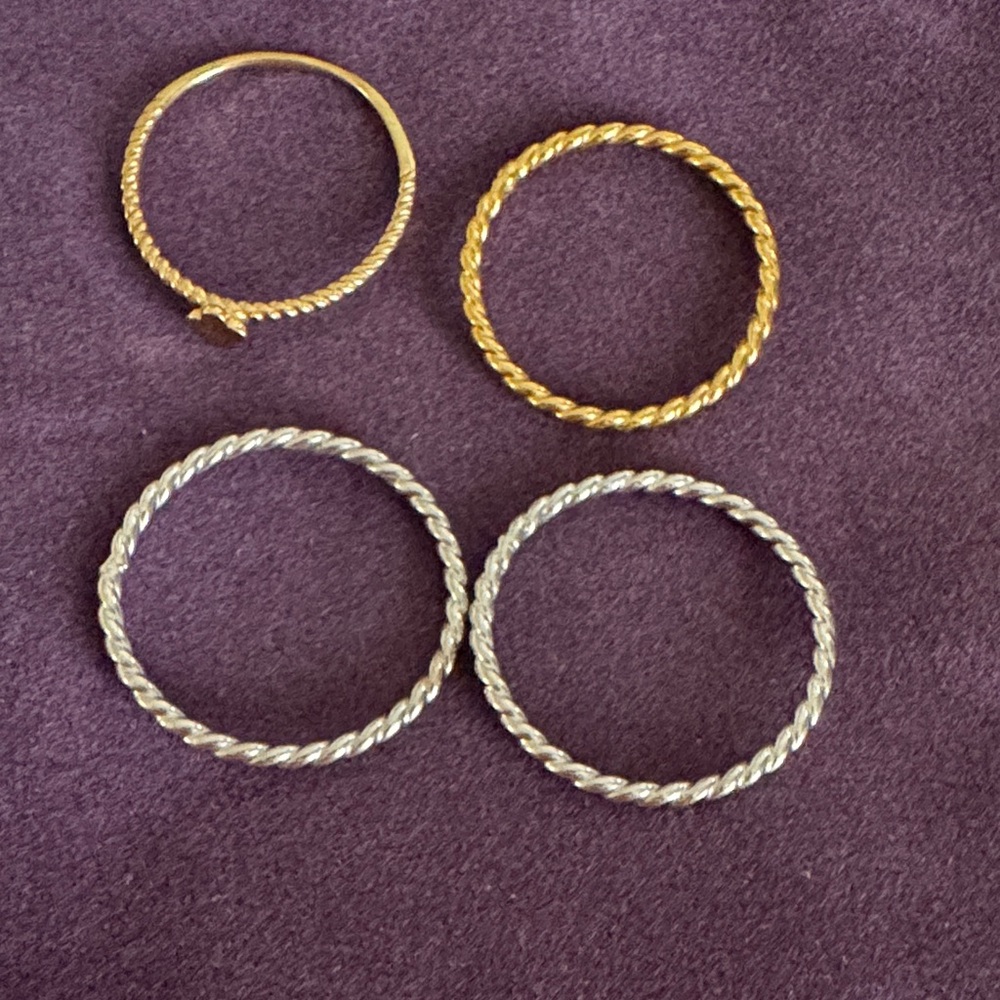 Elegant 14 K  solid Gold and white solid Gold Twisted stackable rings Set